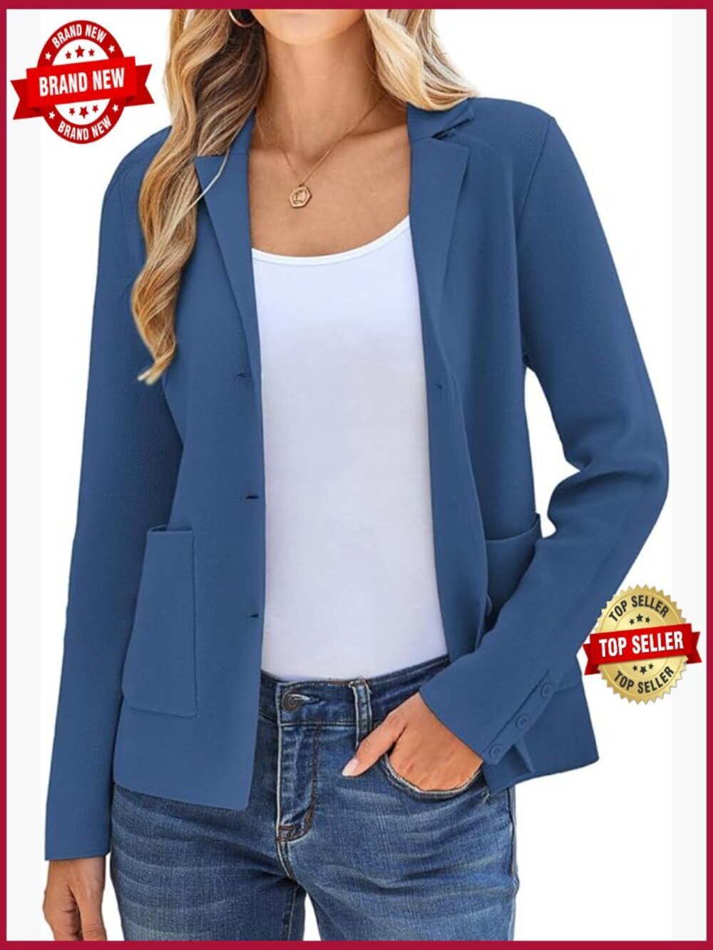 Long Sleeve Casual Blazer Suit Jacket with Pockets